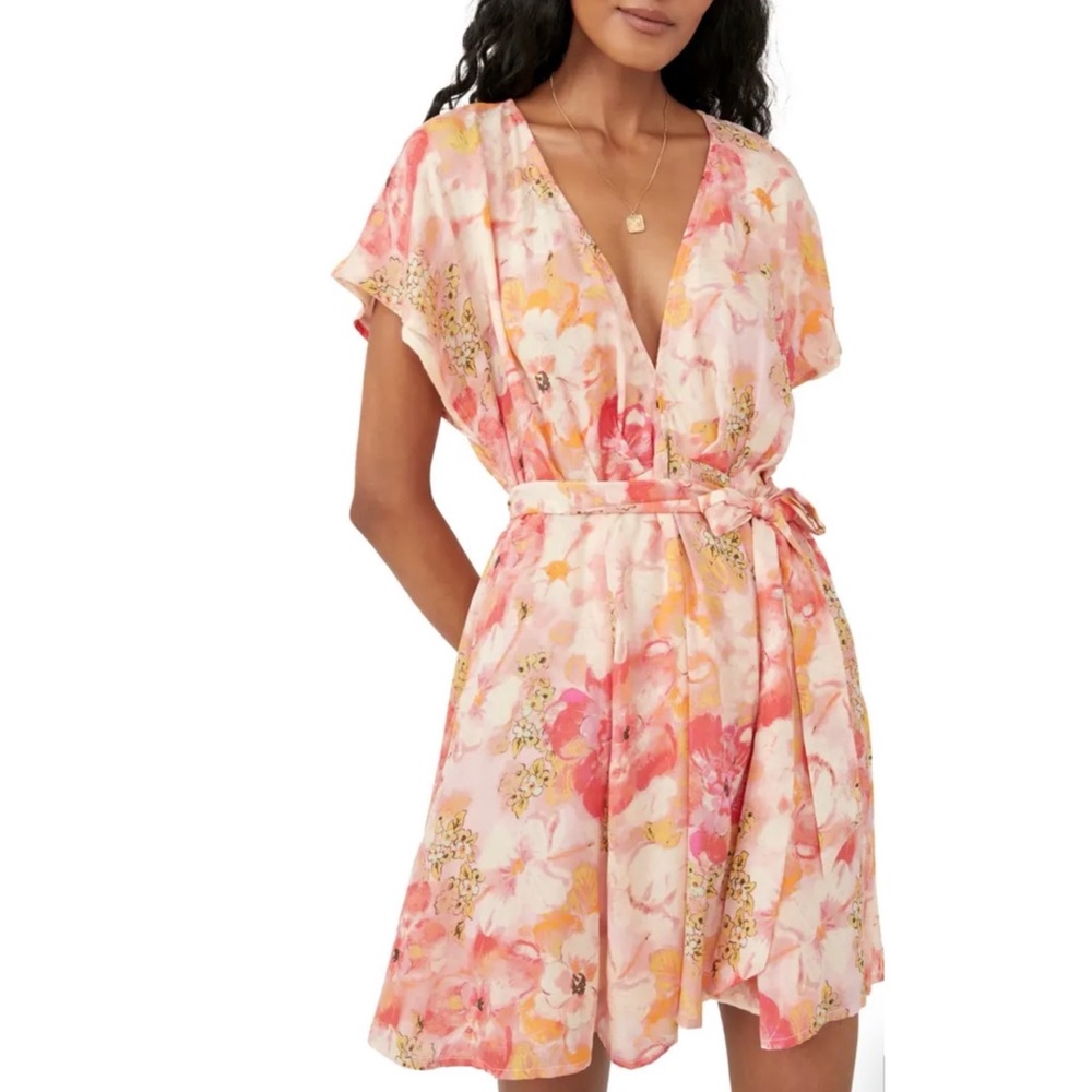 FREE PEOPLE Freddy Tie Waist Mini Dress in Fruit Punch Combo Size XL